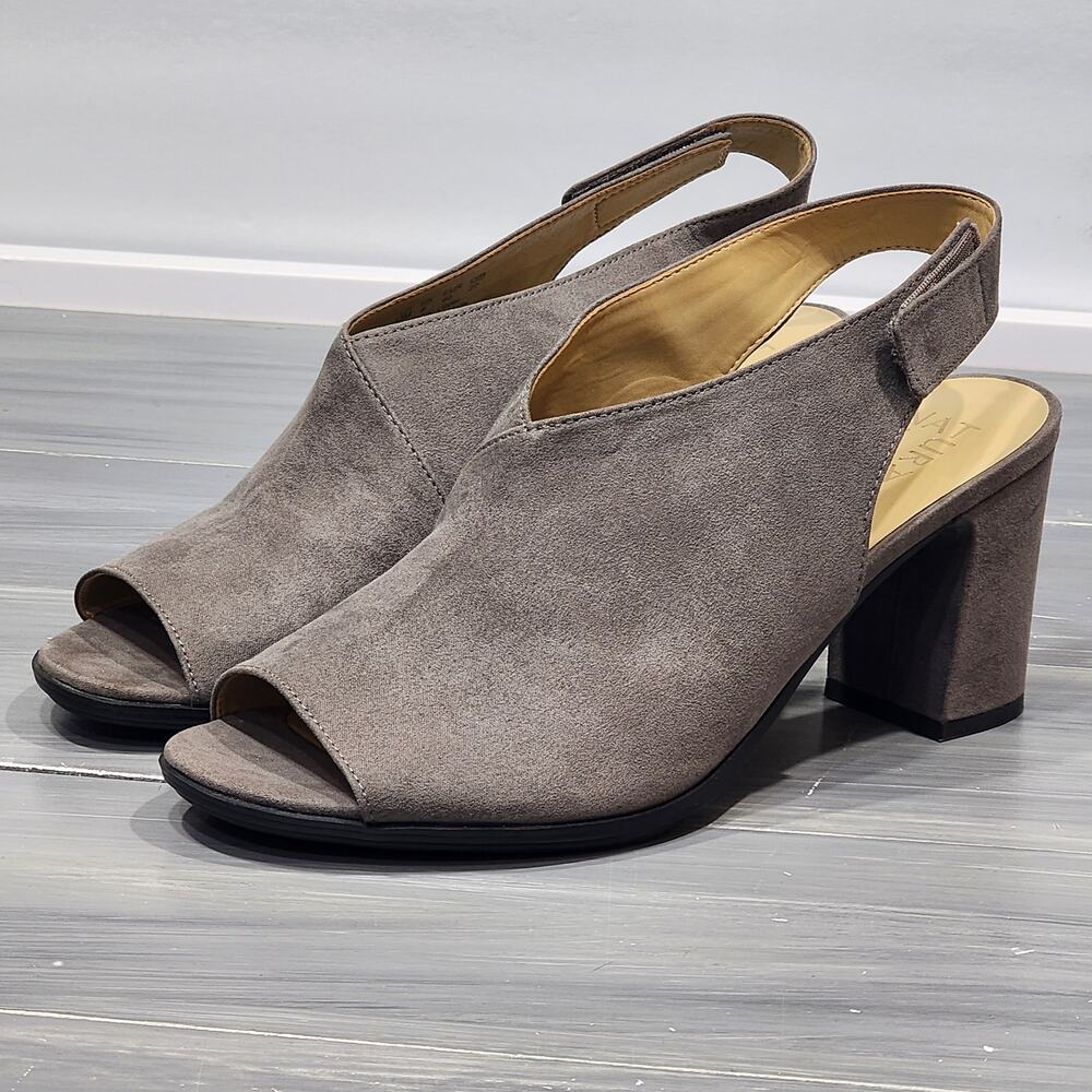 Naturalizer Preston Peep Toe Dress Sandals Sling Back Block Heel Size‎ 10 M Gray